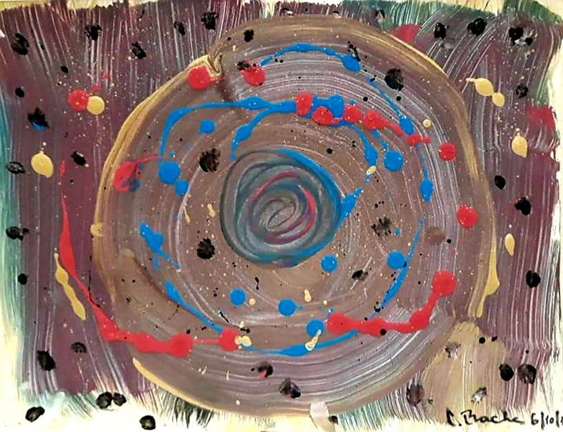 Titre: „Cosmos” Artiste: Constantin ENACHE Date: 06/10/2019, France Technique: Acrylique sur papier A5 Dimensions: 21 x 14,8 cm © CONSTANTIN ENACHE. Tous droits réservés.